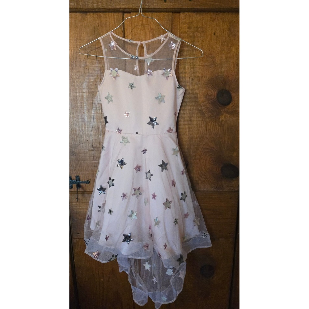 RARE EDITIONS - Girls Pink Sequin Star High-Low Party Dress - Size 12